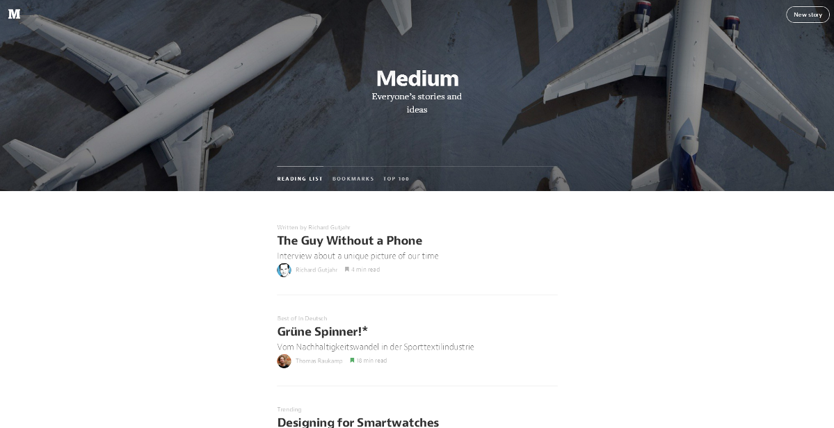 Medium Startseite (Screenshot)